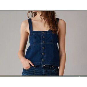 American Eagle Womens Denim Button-Up Tank Top With Crossback Straps Size M